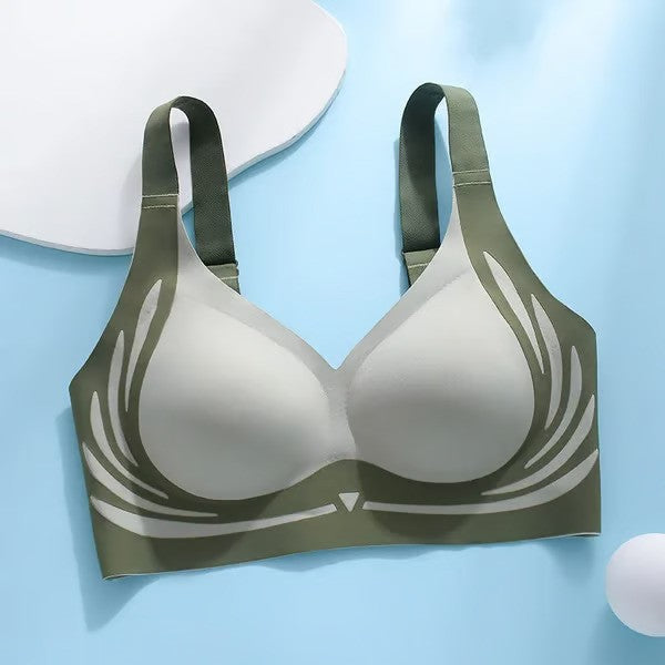 Green and gray bra on a light blue background